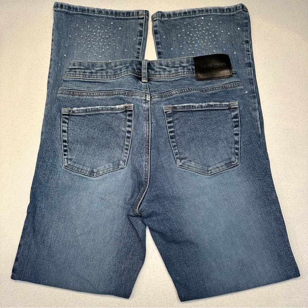 Bebe Bootcut Denim Jean Crystal Embellished Medium Blue Wash Women’s Size 30